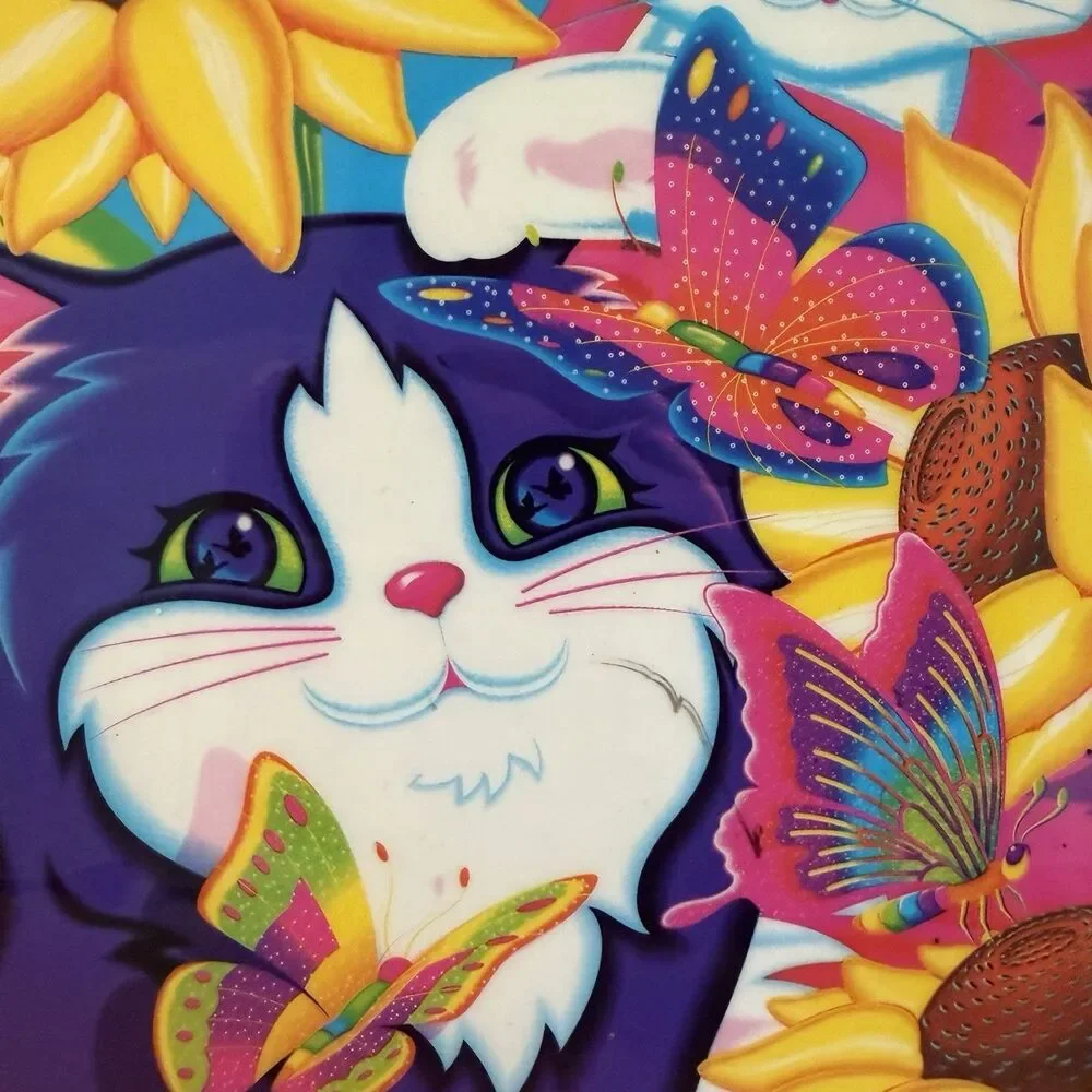 Vintage LISA FRANK 3-Ring Binder Zipper Cats Kitty Sunflower 90s Y2K Large